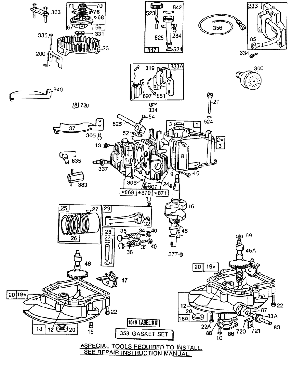 Cylinder,sump Bases,oil Fill Diagram and Parts List for 112982-3912-XX  Briggs and Stratton Engine